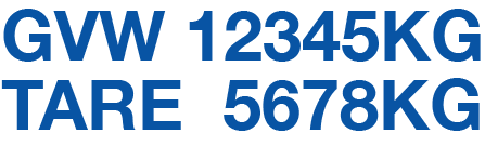 2" letter height GVW & TARE numbers - a set of 2 decals