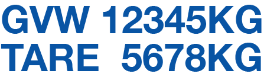 2" letter height GVW & TARE numbers - a set of 2 decals