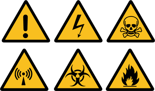 Custom Industrial Safety symbols 6.75" x 11.25" stickers - a package of 6 pieces (one of each symbol) (Copy)
