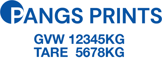 2" letter height GVW & TARE numbers and Company name - a set of 2 decals